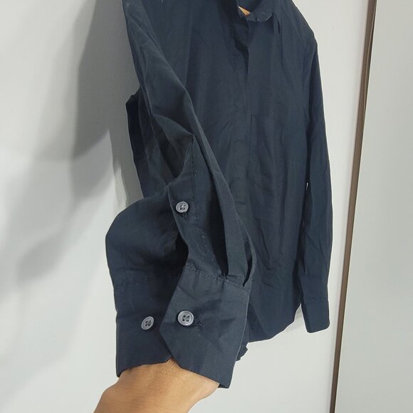 H&M Black Cotton Blend Classic Long Sleeve Collared Button-Down Shirt Size 14 - Picture 3 of 11